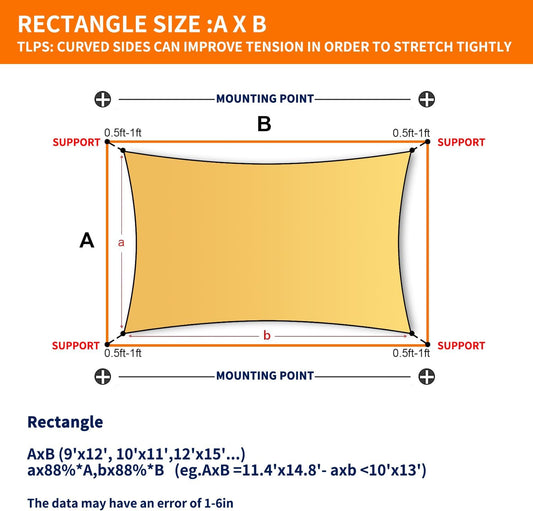 16' x 20' Rectangular Sun Sail Shades Canopy UV Block Outdoor Shades for Patio Garden Backyard Pergola Shade Cover Sand