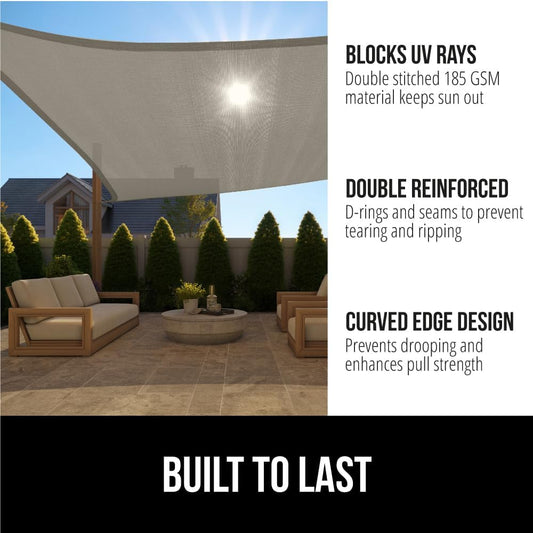 GORILLA GRIP Heavy Duty Sun Shade, UV Protection Fade Tear and Rust Resistant Rectangle Sunshade Canopy, Curved Edges Blocks Sunlight, Breathable Sail, Outdoor Patio, Lawn Garden 12x16 FT Gray
