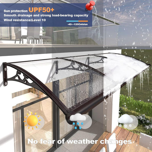 HIAPES Awning for Door Entrance, Awnings for Doors, Window Awnings Exterior Polycarbonate Cover Outdoor Front Door Patio UV/Rain/Snow Protection, Door Awnings Exterior for Porch/Patio/Deck