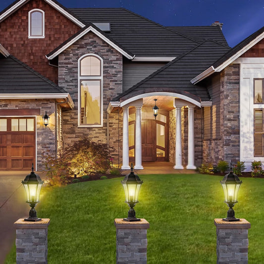 Cast Aluminum 24" Large Outdoor Post Light with 3" Pier Mount, Bronze Exterior Pathway Pole Lights Fixture with Seeded Glass 2 Pack Outside Garden Post Lamp Lantern Head for Driveway, Yard