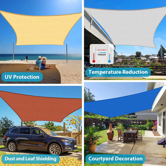 Amagenix Sun Shade Sail 16'X20' Curved Edge Outdoor Shade Canopy Sand Breathable 95% UV Block Shade Cloth for Patio Garden Backyard (We Make Custom Size)