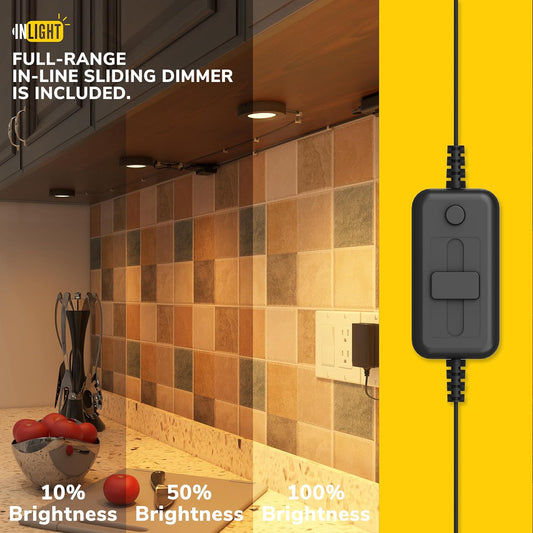 GETINLIGHT 2.75" Wide 3000K Dimmable LED Puck Lights Kit, Plug-in Installation with recessed or Surface Mounted, White Finished, Set of 6, IN-0102-6-WH