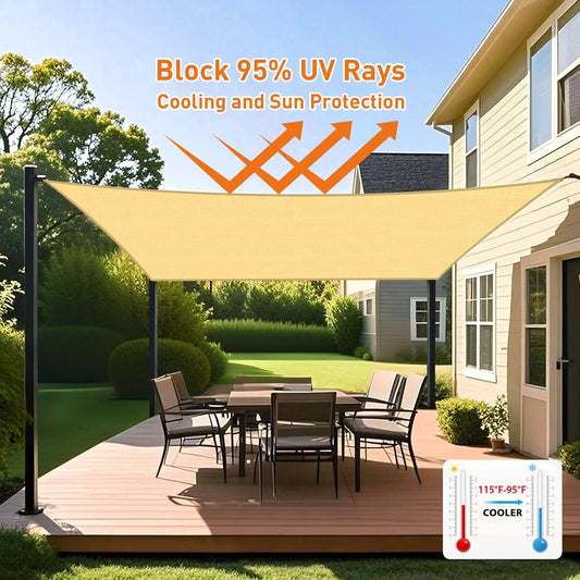 Artpuch Rectangular Breathable UV Block Sun Shade Sail Outdoor Covering Cloth for Deck, Backyard, 16'X20', Light Grey (Customized Available)
