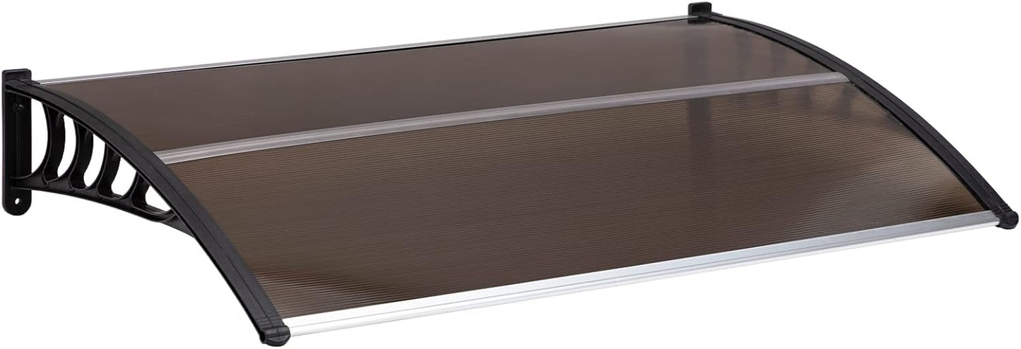 MATICO 58.5" Outdoor Clear Door Awning Patio Window Cover Polycarbonate Rain & Snow Protection, Modern Hollow Sheet with UV Protection Cover, Window Door Awning Canopy,Smoke Gray/Black-Edge