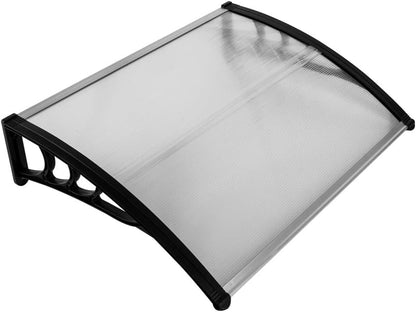 MATICO 58.5" Outdoor Clear Door Awning Patio Window Cover Polycarbonate Rain & Snow Protection, Modern Hollow Sheet with UV Protection Cover, Window Door Awning Canopy,Smoke Gray/Black-Edge