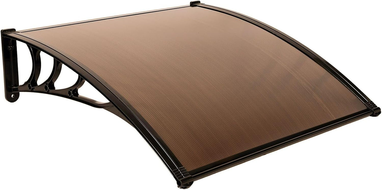 Simply-Me 40" x 40" Door Window Awning Polycarbonate Cover Front Door Outdoor Patio Awning Canopy UV Rain Snow Protection Hollow Sheet (Brown & Black Bracket)