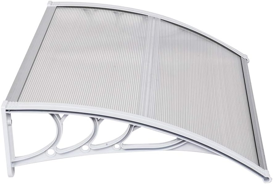 Outvita Window Awning Door Canopy 40"x30", Polycarbonate Cover Front Door Outdoor Patio Awning Canopy UV Rain Snow Sunlight Protection Hollow Sheet, Clear Board & White Bracket