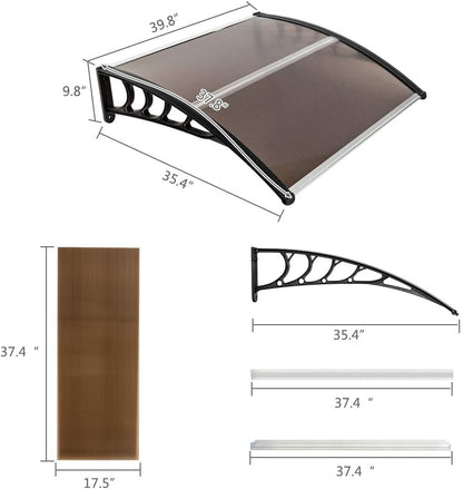 Outvita Window Awnings for Doors Canopy 40''x40'', Polycarbonate Cover Front Door Outdoor Patio Awning Canopy UV Rain Snow Sunlight Protection Hollow Sheet, Brown Board & Black Bracket, AL-YP-0338