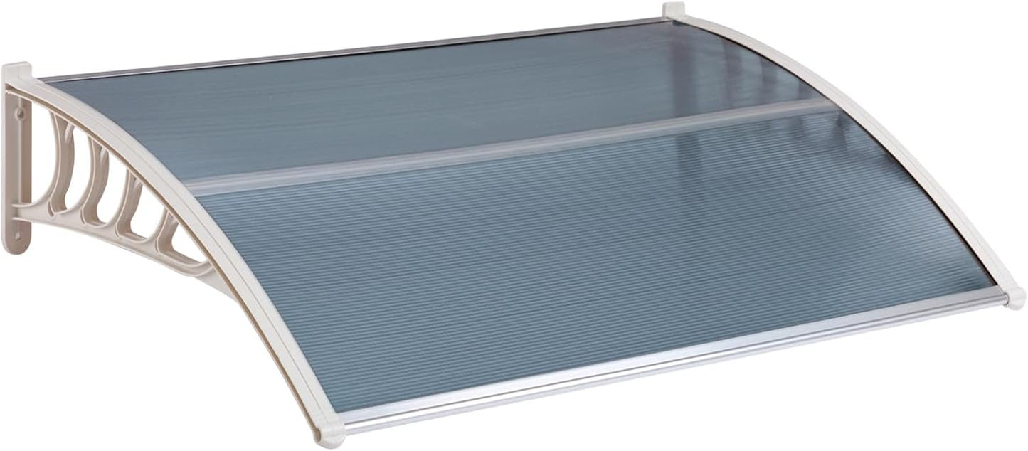 MATICO 58.5" Outdoor Clear Door Awning Patio Window Cover Polycarbonate Rain & Snow Protection, Modern Hollow Sheet with UV Protection Cover, Window Door Awning Canopy,Smoke Gray/Black-Edge