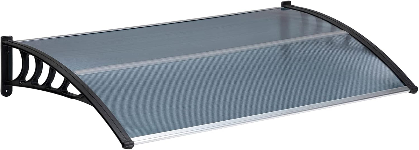MATICO 58.5" Outdoor Clear Door Awning Patio Window Cover Polycarbonate Rain & Snow Protection, Modern Hollow Sheet with UV Protection Cover, Window Door Awning Canopy,Smoke Gray/Black-Edge