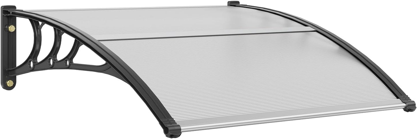 VEVOR 40" x 40" UPF 50+ Polycarbonate Window Door Awning Canopy, Modern Style, Brown Board & Black Bracket, Front Door Overhang Awning