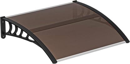 Simply-Me 40" x 40" Door Window Awning Polycarbonate Cover Front Door Outdoor Patio Awning Canopy UV Rain Snow Protection Hollow Sheet (Brown & Black Bracket)