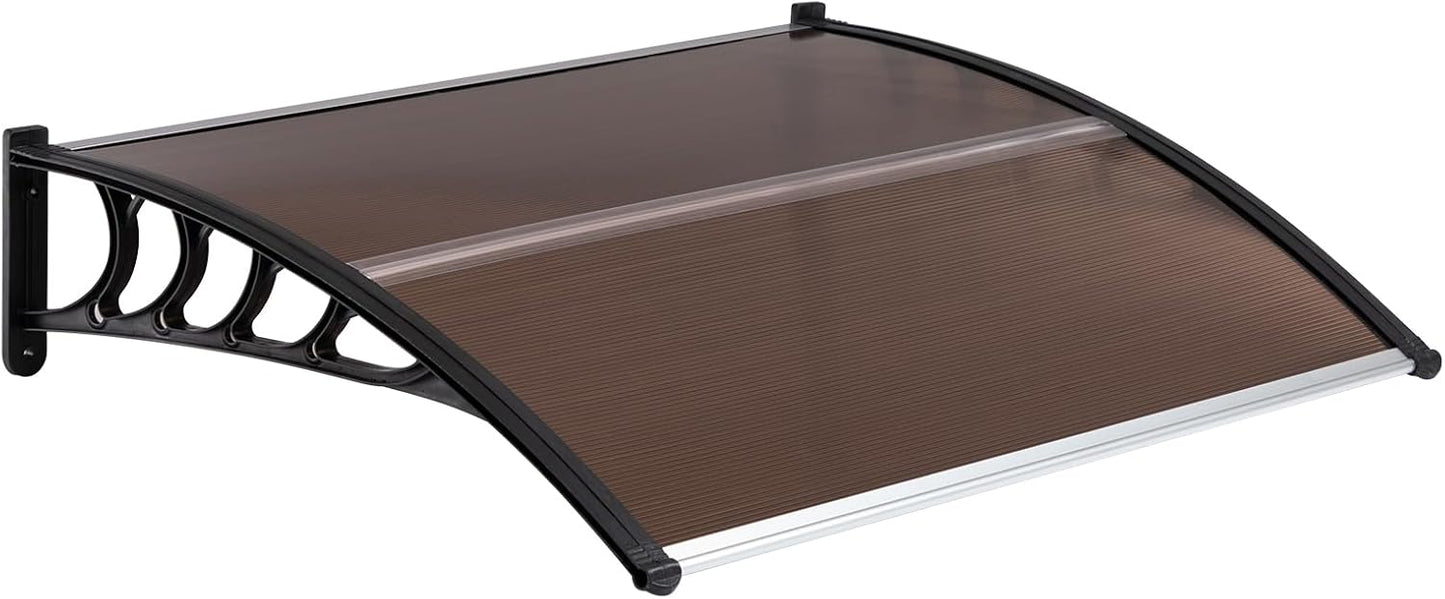 MATICO 58.5" Outdoor Clear Door Awning Patio Window Cover Polycarbonate Rain & Snow Protection, Modern Hollow Sheet with UV Protection Cover, Window Door Awning Canopy,Smoke Gray/Black-Edge