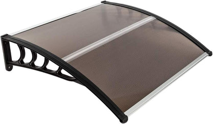 Outvita Window Awnings for Doors Canopy 40''x40'', Polycarbonate Cover Front Door Outdoor Patio Awning Canopy UV Rain Snow Sunlight Protection Hollow Sheet, Brown Board & Black Bracket, AL-YP-0338