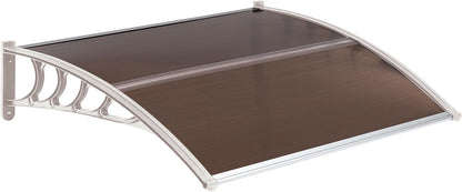 MATICO 58.5" Outdoor Clear Door Awning Patio Window Cover Polycarbonate Rain & Snow Protection, Modern Hollow Sheet with UV Protection Cover, Window Door Awning Canopy,Smoke Gray/Black-Edge