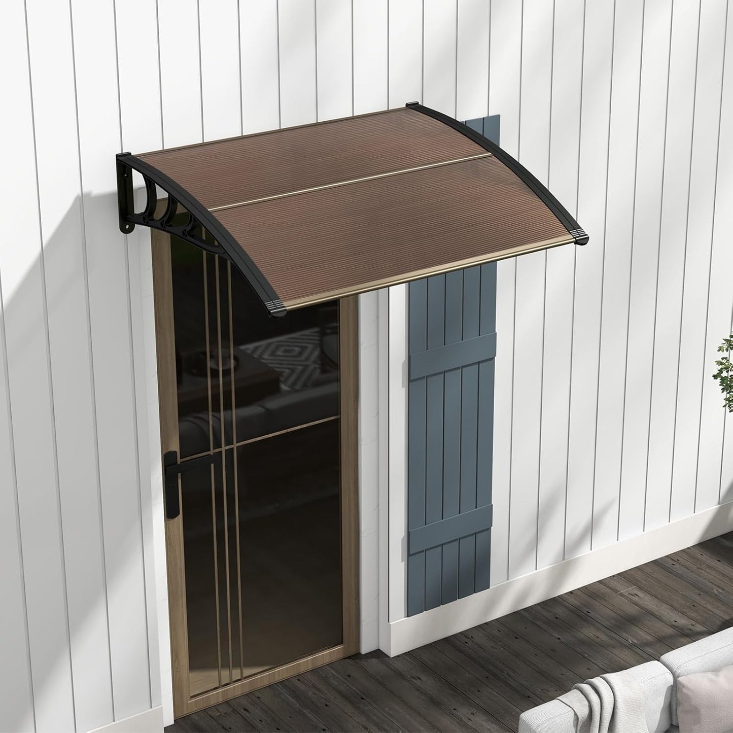 Tangkula 40" x 48" Window Awning, Modern Polycarbonate Overhead Door Awning with Hollow Sheet for Rain Snow Sunlight Protection, UPF 50+ Awnings for Patio, Door, Deck, Porch