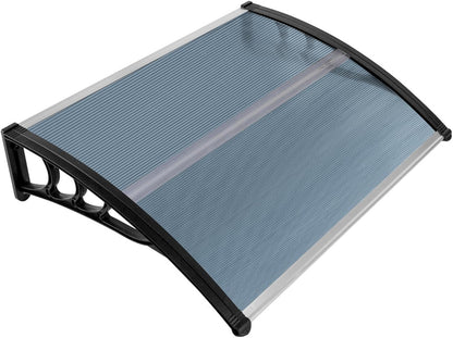 MATICO 58.5" Outdoor Clear Door Awning Patio Window Cover Polycarbonate Rain & Snow Protection, Modern Hollow Sheet with UV Protection Cover, Window Door Awning Canopy,Smoke Gray/Black-Edge