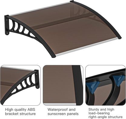 Simply-Me 40" x 40" Door Window Awning Polycarbonate Cover Front Door Outdoor Patio Awning Canopy UV Rain Snow Protection Hollow Sheet (Brown & Black Bracket)