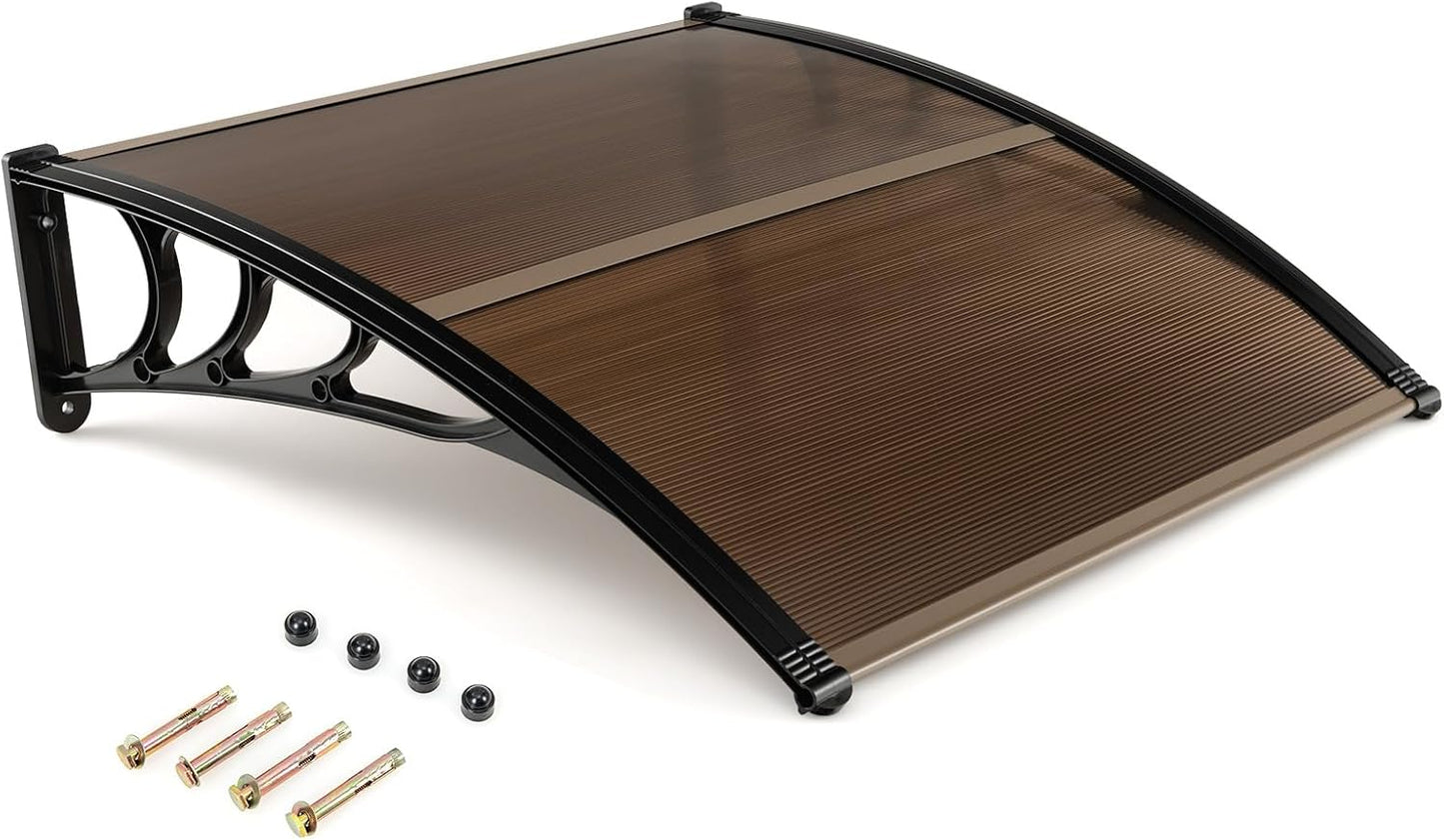 Tangkula 40" x 48" Window Awning, Modern Polycarbonate Overhead Door Awning with Hollow Sheet for Rain Snow Sunlight Protection, UPF 50+ Awnings for Patio, Door, Deck, Porch