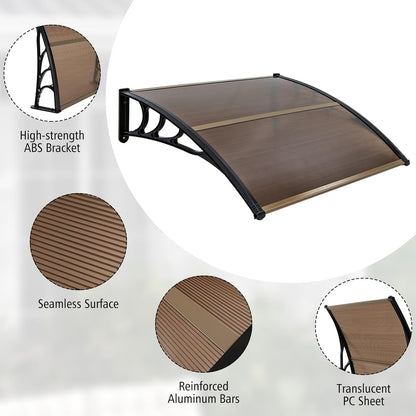 Tangkula 40" x 48" Window Awning, Modern Polycarbonate Overhead Door Awning with Hollow Sheet for Rain Snow Sunlight Protection, UPF 50+ Awnings for Patio, Door, Deck, Porch