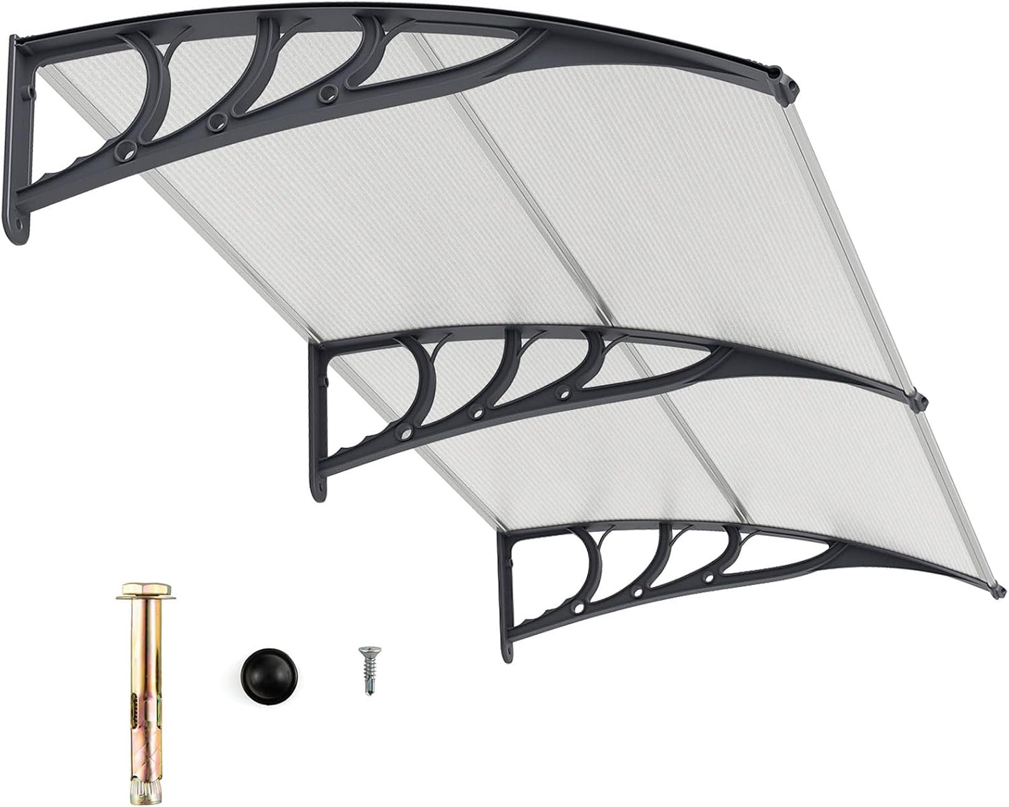 Tangkula 40" x 48" Window Awning, Modern Polycarbonate Overhead Door Awning with Hollow Sheet for Rain Snow Sunlight Protection, UPF 50+ Awnings for Patio, Door, Deck, Porch