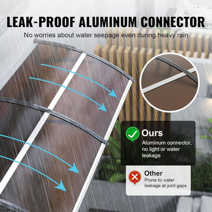 VEVOR 40" x 40" UPF 50+ Polycarbonate Window Door Awning Canopy, Modern Style, Brown Board & Black Bracket, Front Door Overhang Awning