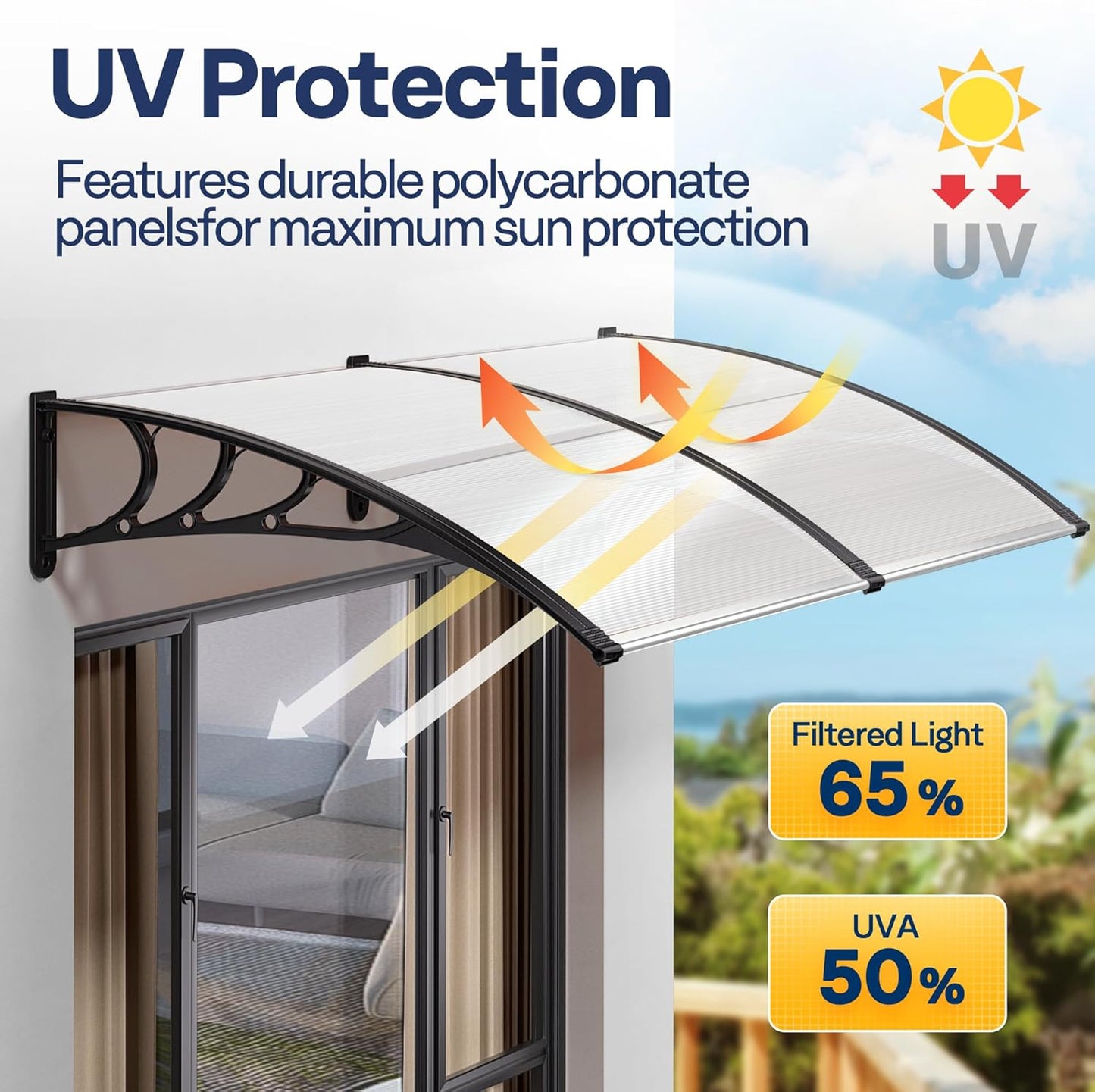 VIVOHOME Polycarbonate Window Door Awning Spliced Canopy Transparent with Black Bracket 40 Inch x 80 Inch