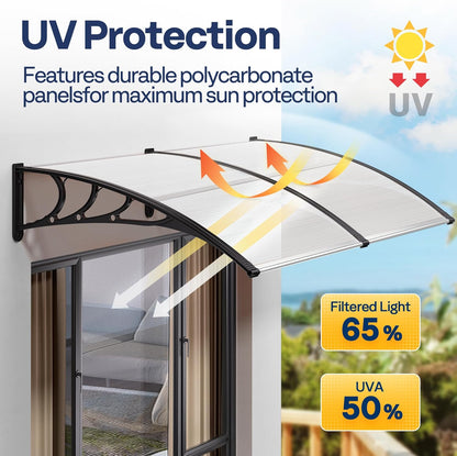 VIVOHOME Polycarbonate Window Door Awning Spliced Canopy Transparent with Black Bracket 40 Inch x 80 Inch