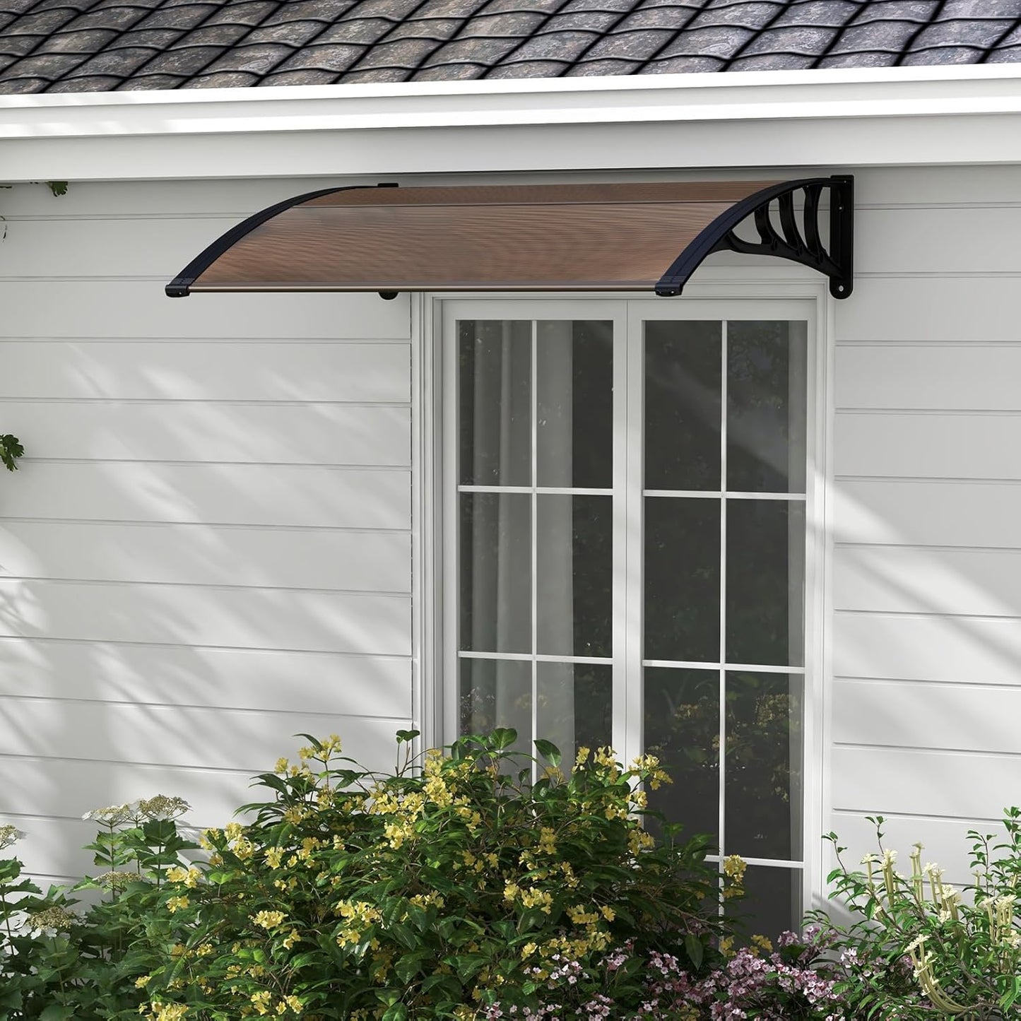Tangkula 40" x 48" Window Awning, Modern Polycarbonate Overhead Door Awning with Hollow Sheet for Rain Snow Sunlight Protection, UPF 50+ Awnings for Patio, Door, Deck, Porch