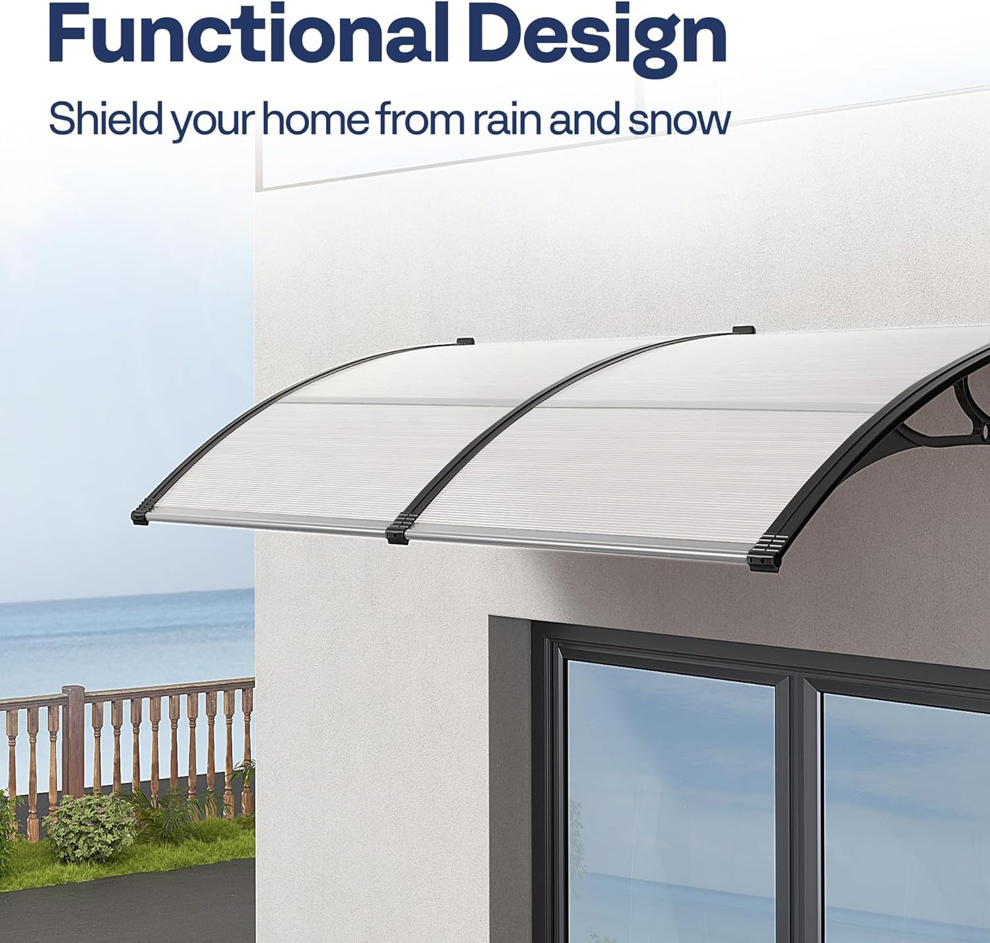 VIVOHOME Polycarbonate Window Door Awning Spliced Canopy Transparent with Black Bracket 40 Inch x 80 Inch